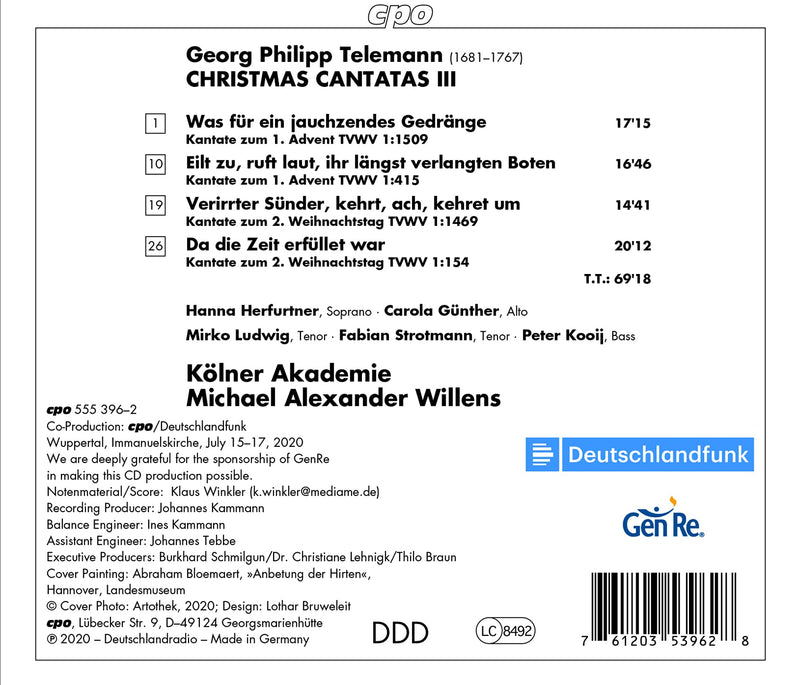 Telemann: V3 - Christmas Cantatas / Willens, Orchester der Kölner Akademie