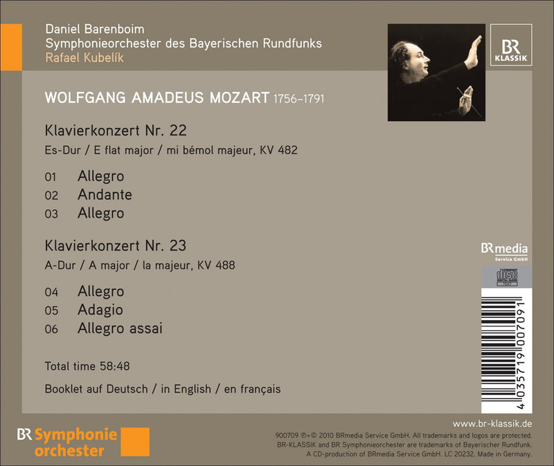 Mozart: Klavierkonzerte No 22 & 23 / Barenboim, Kubelik, Bavarian Radio Symphony