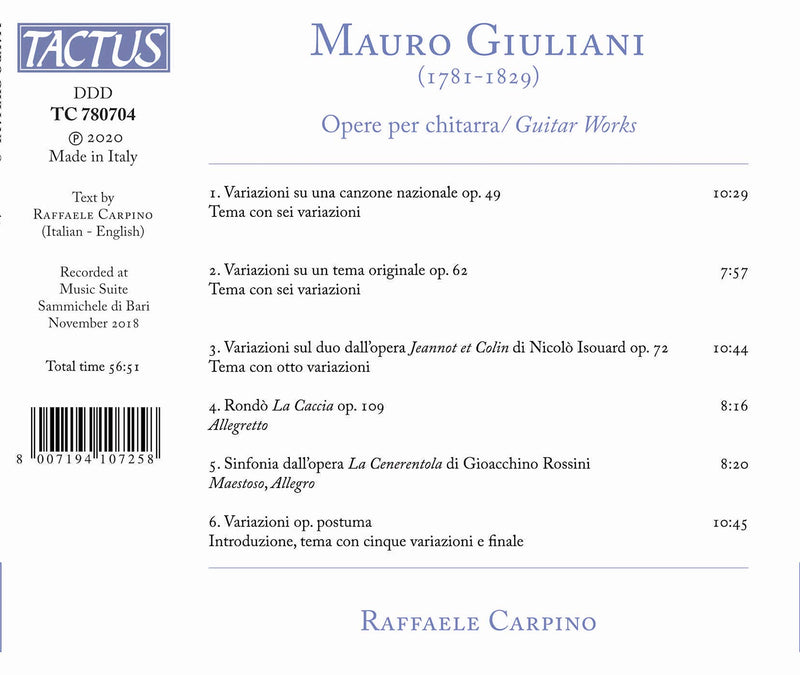 Mauro Giuliani: Opere Per Chitarra / Raffaele Carpino