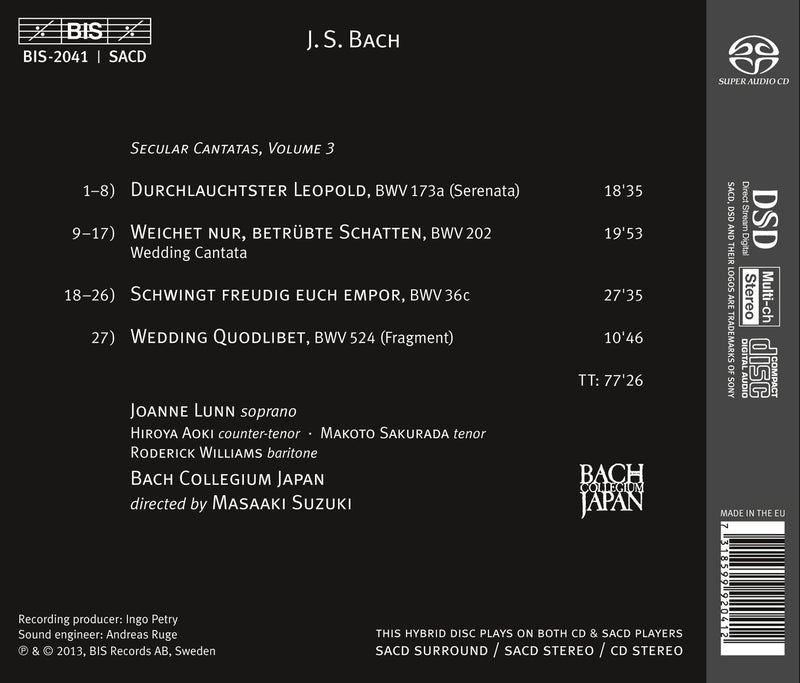 Bach: Secular Cantatas Vol 3 / Suzuki, Bach Collegium Japan