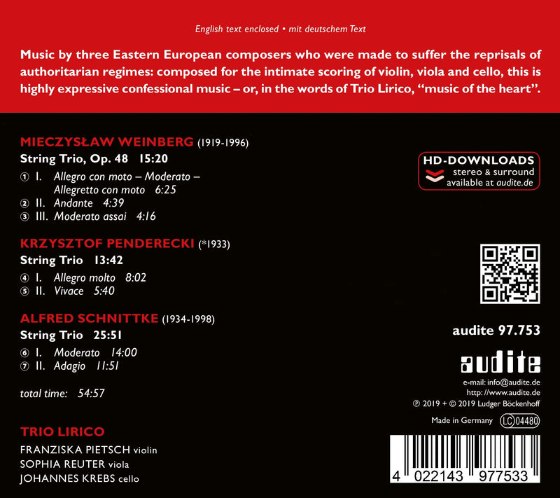 Weinberg, Penderecki & Schnittke: String Trios / Trio Lirico