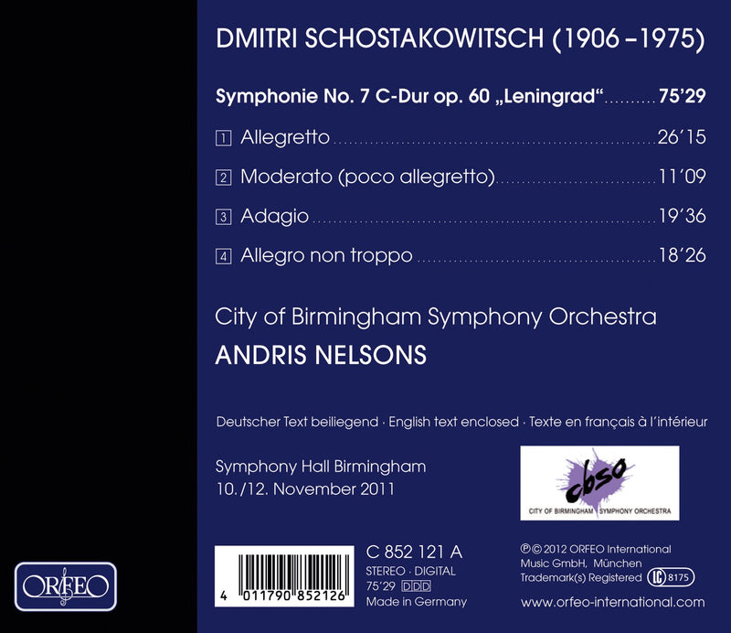 Shostakovich: Symphony No 7 / Nelsons, CBSO