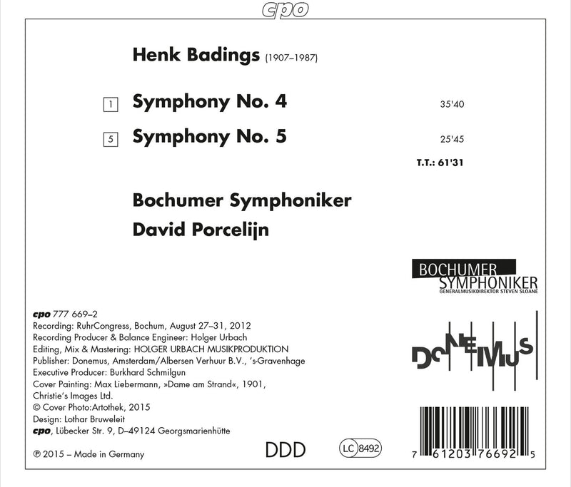 Badings: Symphonies Nos. 4 & 5 / Bochumer Symphoniker, Porcelijn