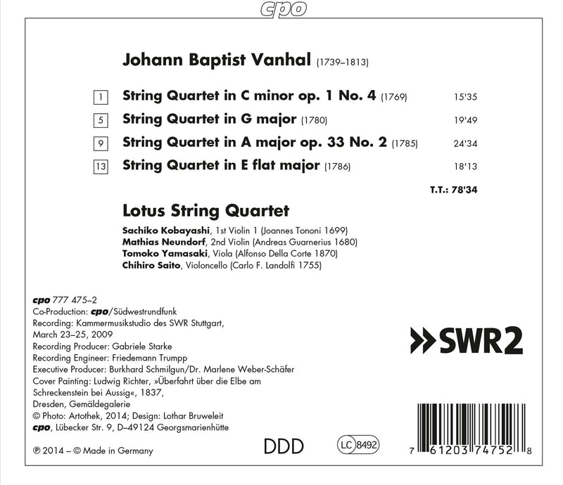 Johann Baptist Vanhal: Four String Quartets