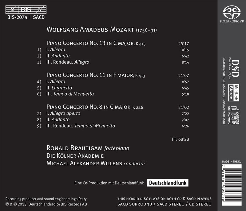 Mozart: Piano Concertos Nos 8, 11 & 13 / Brautigam