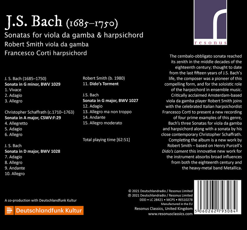 Bach: Sonatas for Viola da Gamba & Harpsichord / Corti, Smith