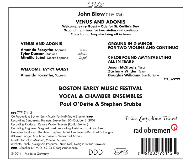 John Blow: Venus And Adonis / Boston Early Music Festival