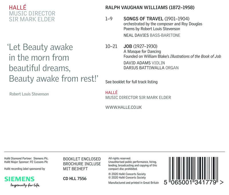 Vaughan Williams: Songs Of Travel; Job / Neal Davies, Sir Mark Elder, Halle