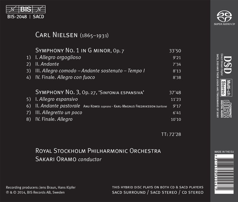 Nielsen: Symphonies Nos. 1 & 3 / Oramo, Royal Stockholm Philharmonic