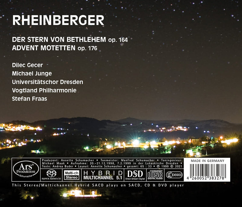 Rheinberger: Der Stern von Bethlehem - Advent Motetten / Gecer, Fraas, Junge, Dresden University Choir, Vogtland Philharmonic Orchestra