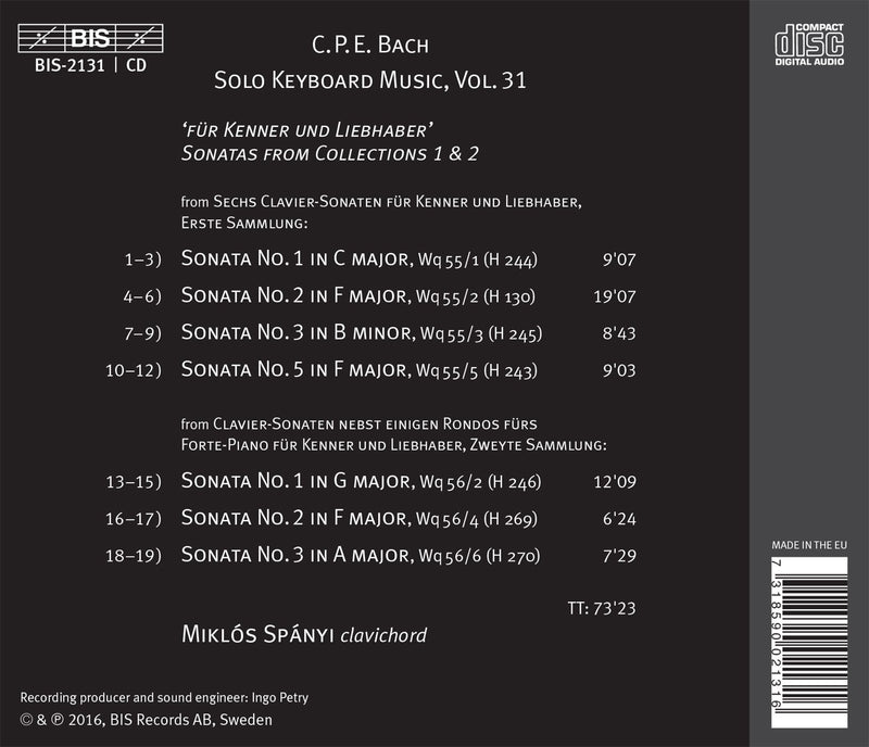 C.P.E. Bach: The Solo Keyboard Music, Vol. 31 / Spanyi