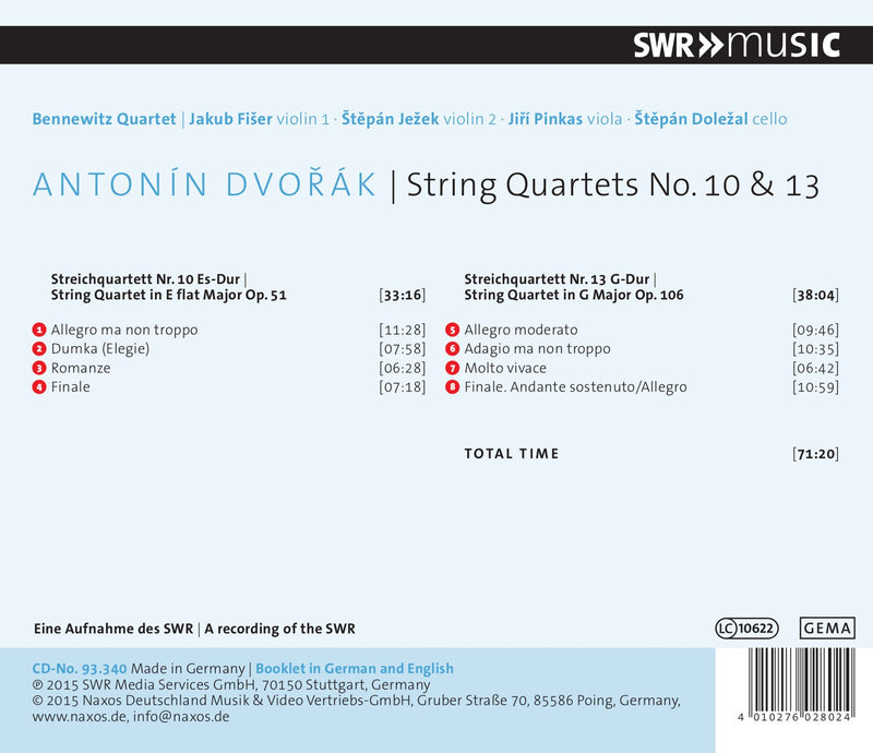 Antonin Dvorak: String Quartets No. 10 & 13
