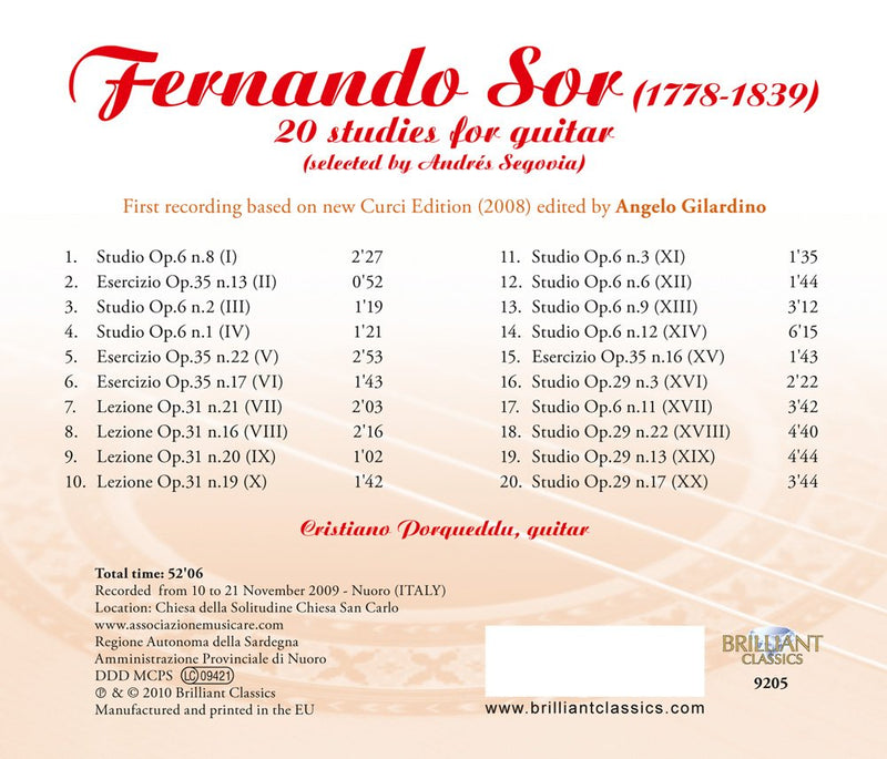 Sor: 20 Studies for Guitar / Cristiano Porqueddu
