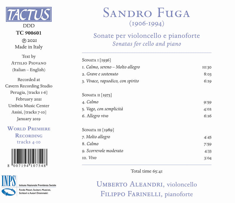 Fuga: Sonatas for cello and piano / Farinelli, Aleandri