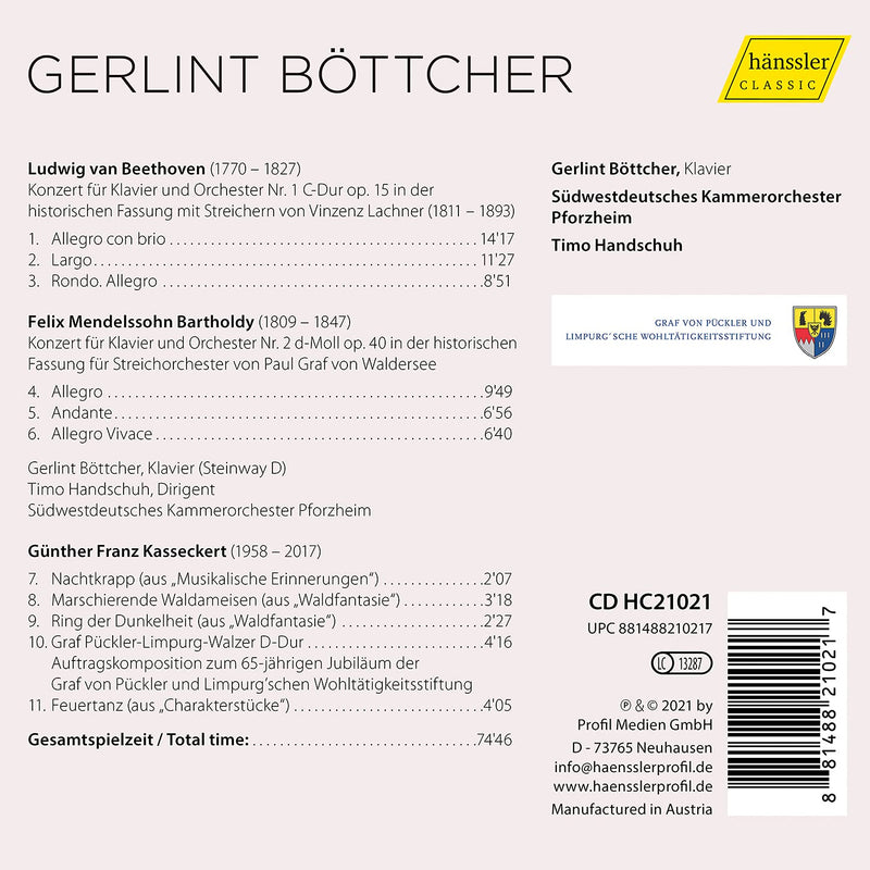 Beethoven, Mendelssohn, Bartholdy and Kasseckert / Böttcher, Südwestdeutsches Kammerorchester Pforzheim