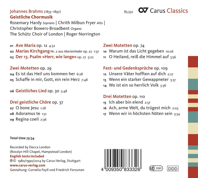 Brahms: Geistliche Chormusik / Norrington, Schutz Choir