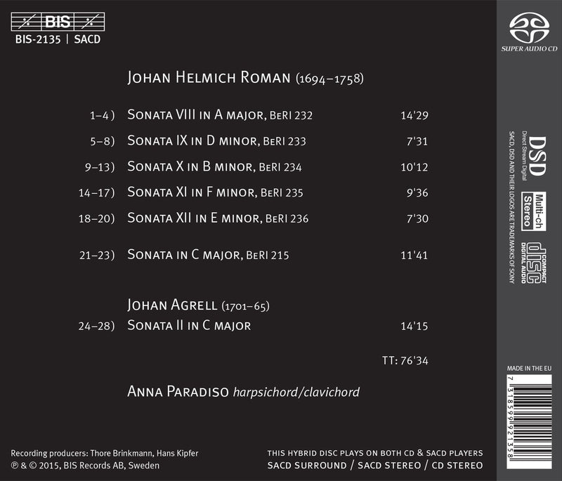 Roman: The 12 Keyboard Sonatas, Nos 8-12 / Paradiso