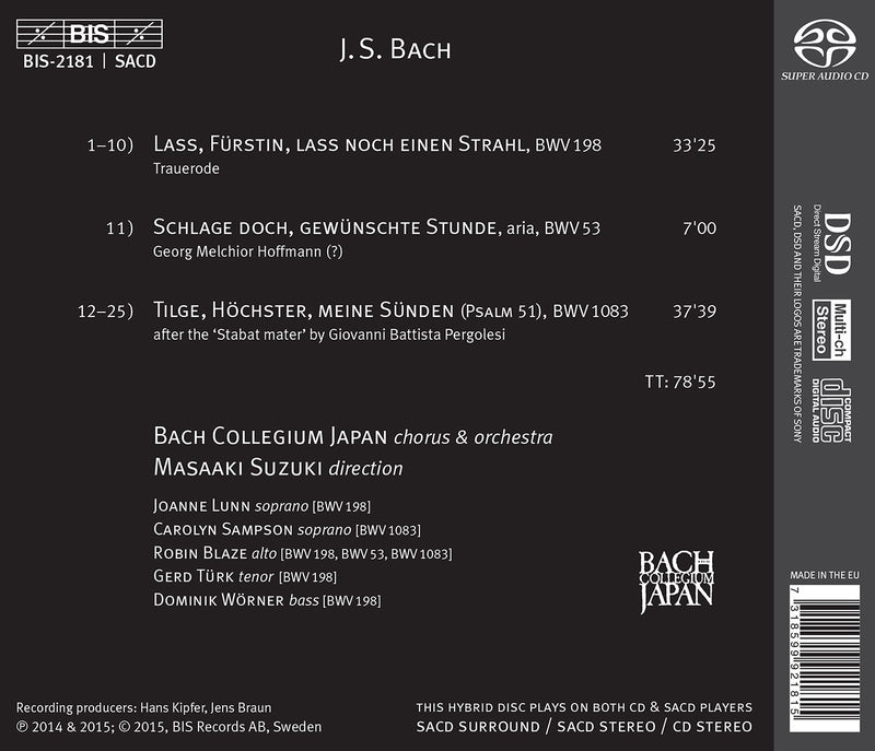 Bach: Secular Cantatas, Vol. 6 - Trauerode / Suzuki, Bach Collegium Japan