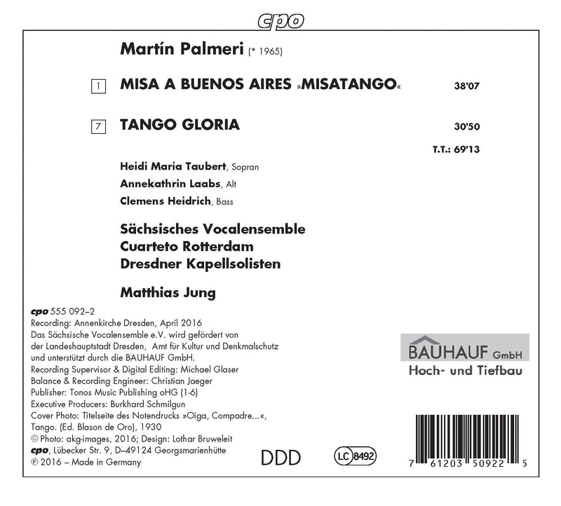 Palmeri: Misa a Buenos Aires "Misatango" & Tango Gloria / Jung, Sachsisches Vokalensemble
