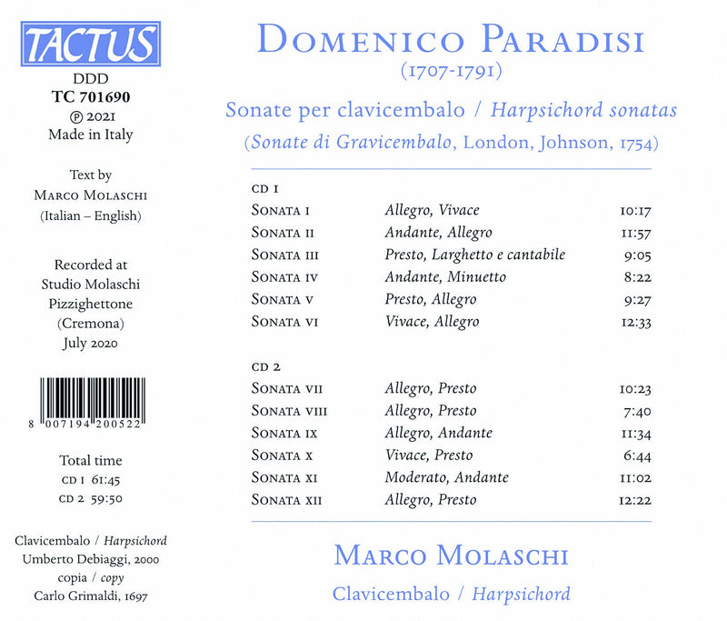 Paradisi: Sonate per clavicembalo / Molaschi