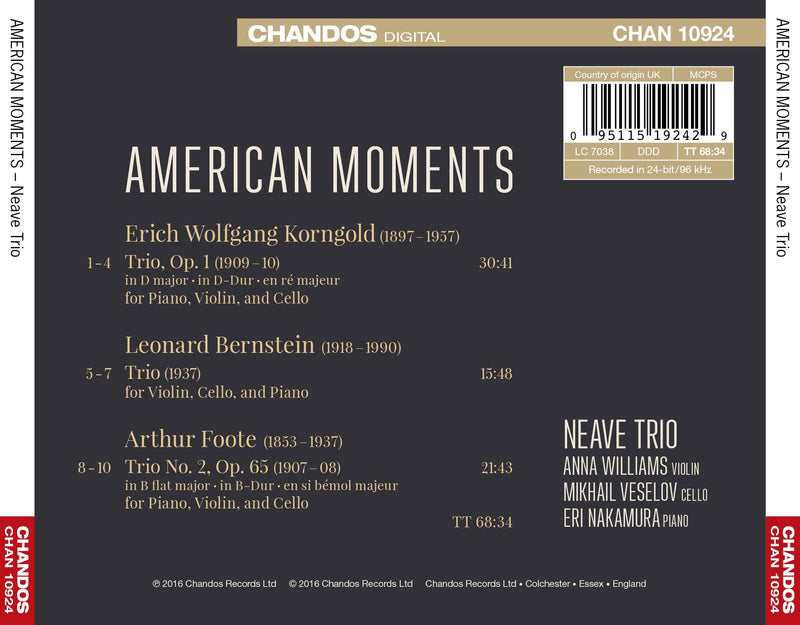 American Moments - Music of Foote, Bernstein & Korngold / Neave Trio