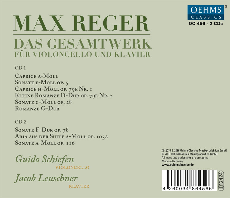 Reger: Complete Works for Cello & Piano / Schiefen, Leuschner