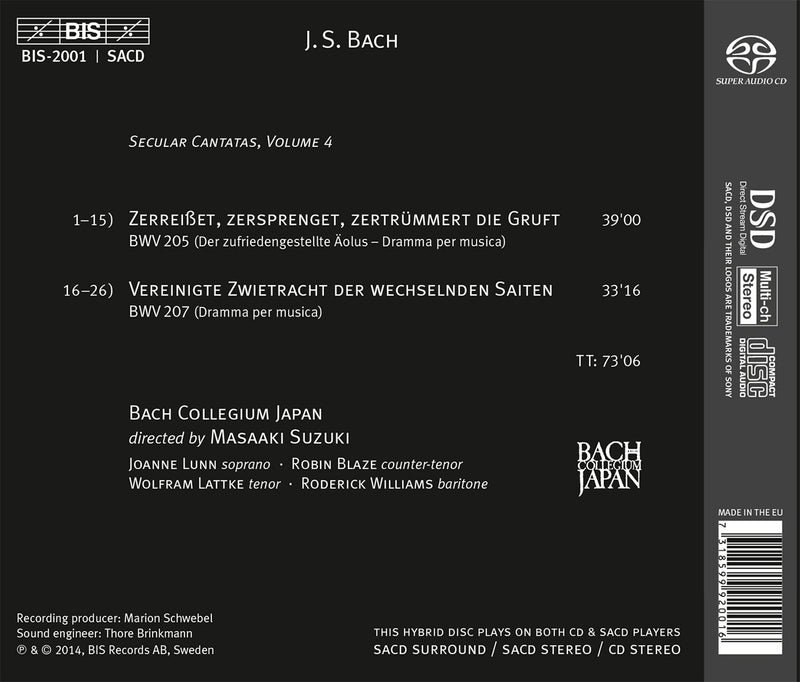 Bach Secular Cantatas, Vol. 4: Academic Cantatas / Suzuki, Bach Collegium Japan
