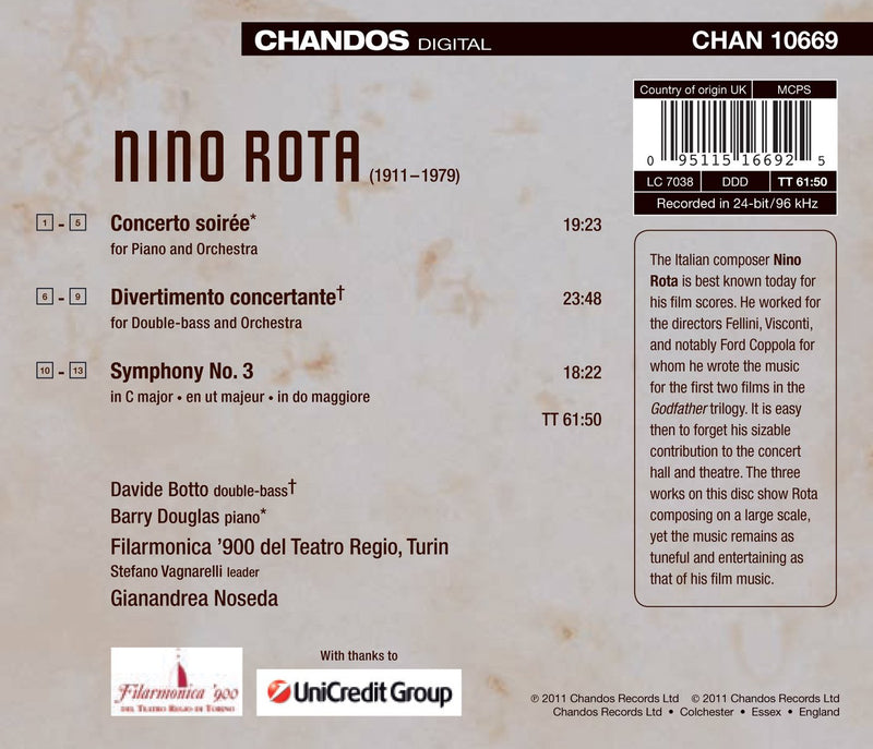 Rota: Symphony No. 3; Divertimento Concertante; Concerto Soiree / Noseda, Filarmonica ’900 Del Teatro Regio, Turin