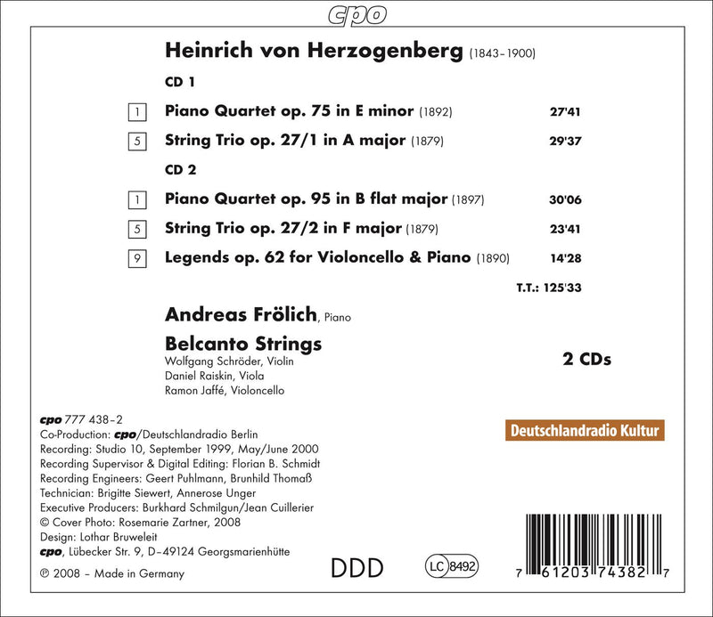 Herzogenberg: Piano Quartets, String Trios, Etc / Frolich, Belcanto Strings