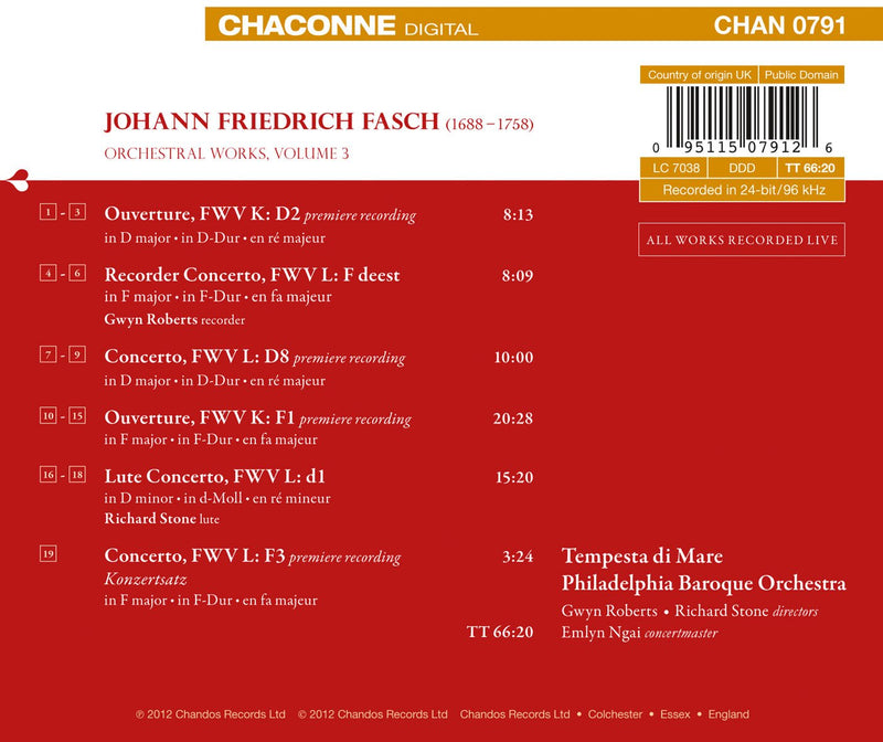 Johann Friedrich Fasch: Orchestral Works, Vol. 3