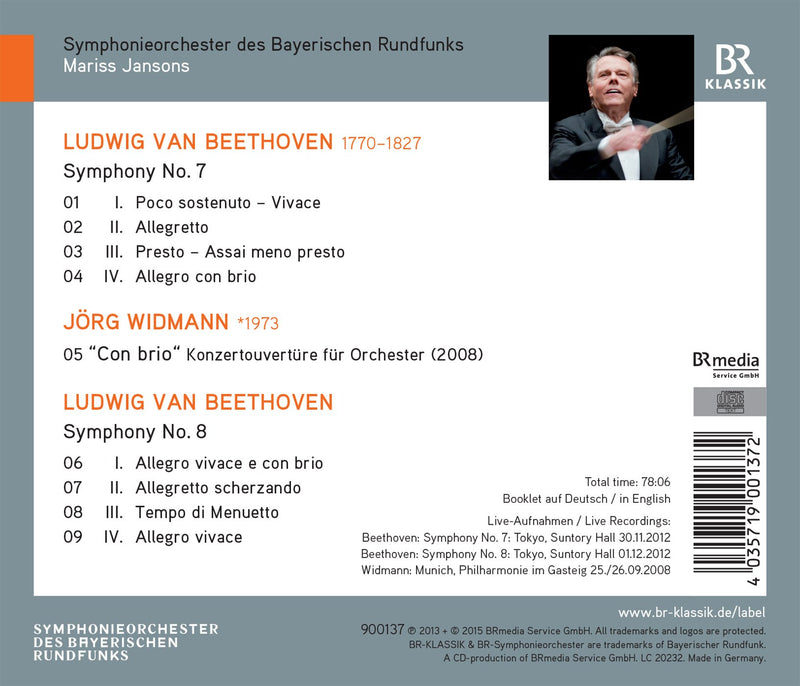 Beethoven: Symphonies Nos. 7 & 8; Widmann: Con Brio / Jansons, BRSO