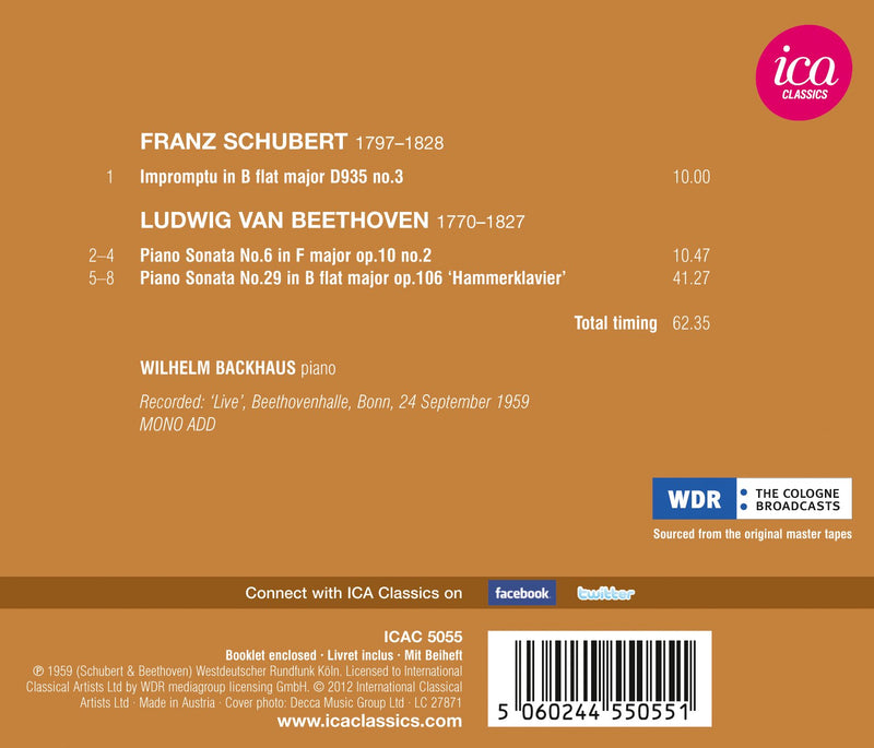 Schubert: Impromptu In B Flat; Beethoven: Piano Sonatas Nos. 6 & 29