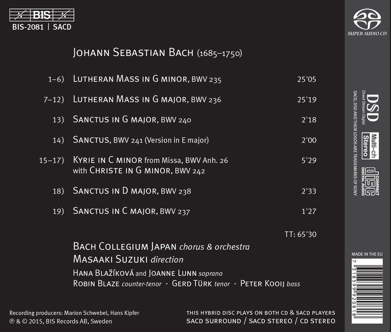 Bach: Lutheran Masses, Vol. 1 / Suzuki, Bach Collegium Japan