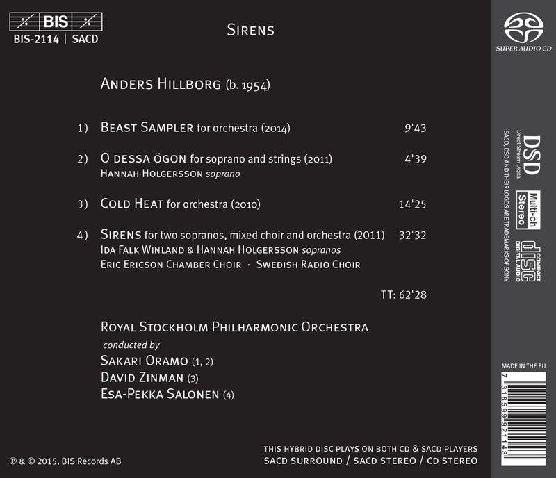 Hillborg: Sirens; Cold Heat; Beast Sampler