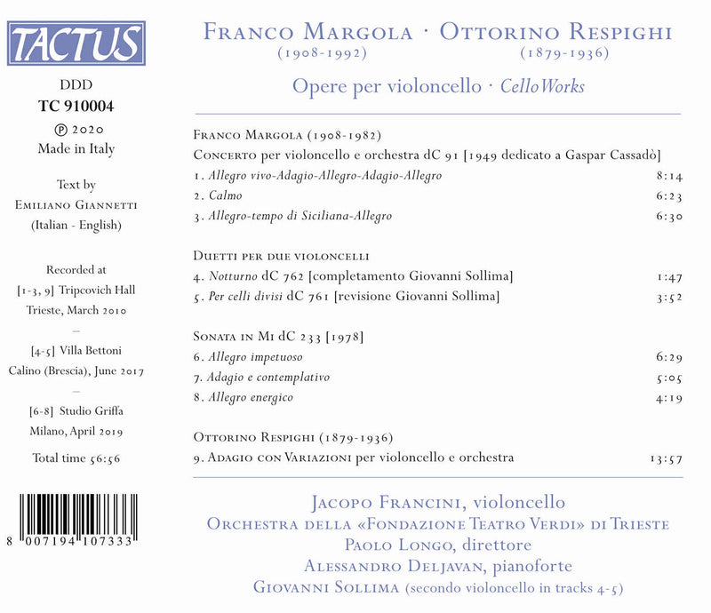 Margola - Respighi: Cello Works / Francini, Sollima, Deljavan