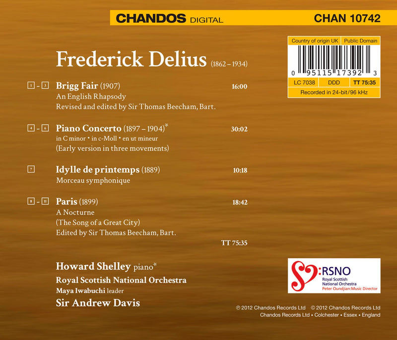 Delius: Piano Concerto, Paris / Shelley, Davis, Royal Scottish NO