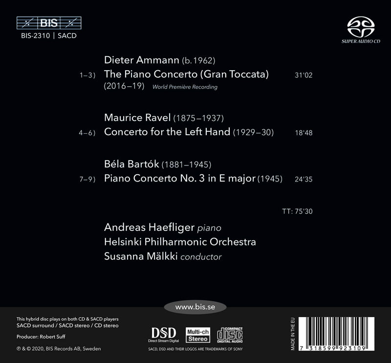 Ammann, Ravel & Bartok: Piano Concertos / Haefliger, Malkki, Helsinki Philharmonic