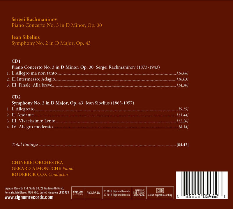 Rachmaninov: Piano Concerto No. 3 - Sibelius: Symphony No. 2 / Cox, Aimontche, Chineke! Orchestra