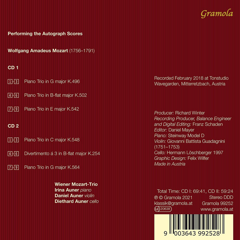 Mozart: Piano Trios Performing the Autograph Scores / Vienna Mozart-Trio