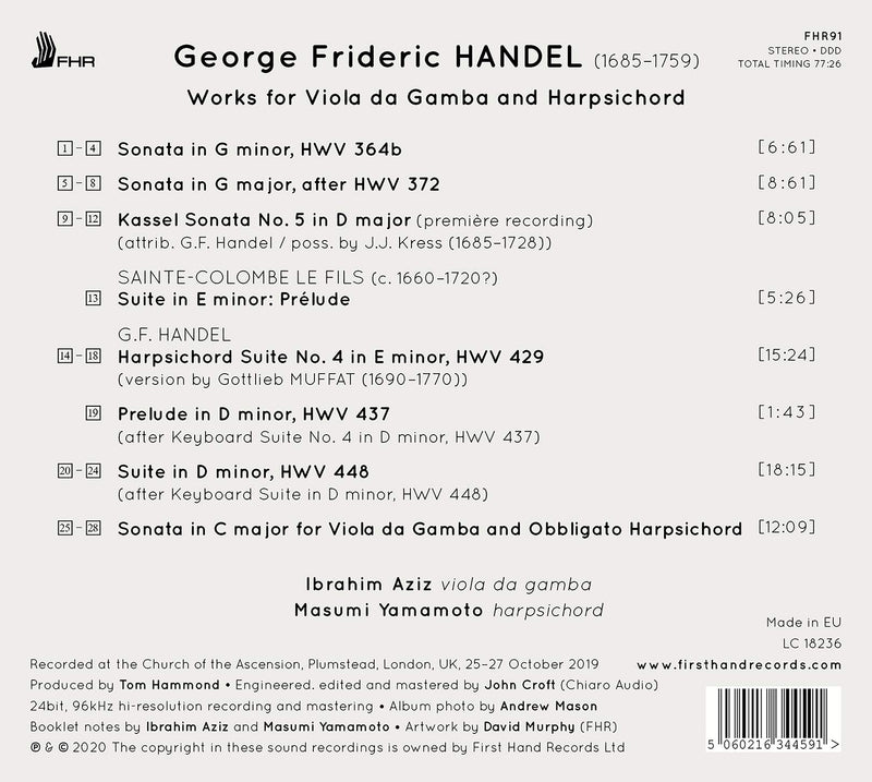 Handel: Works for Viola da Gamba & Harpsichord / Aziz, Yamamoto