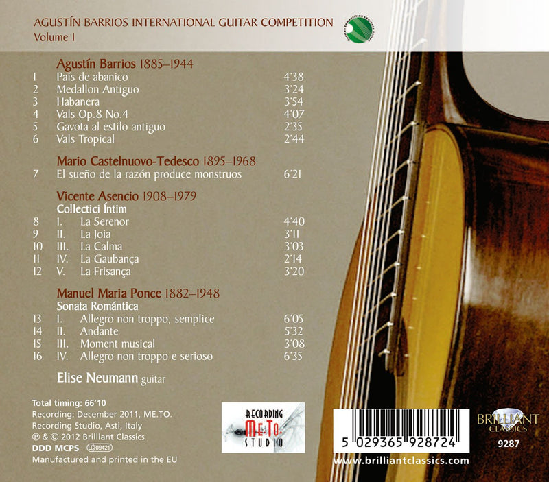 Agustín Barrios International Guitar Competition, Vol. 1