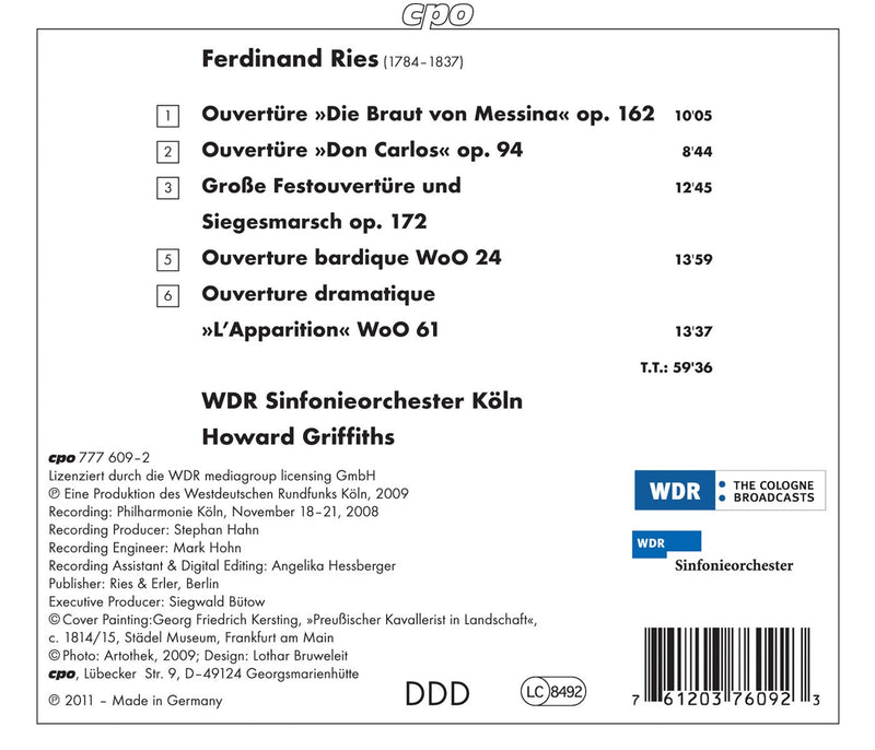 Ries: Concert Overtures / Griffiths, WDR Sinfonieorchester Koln