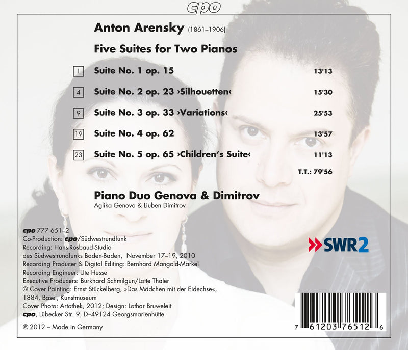 Arensky: Five Suites For Two Pianos / Genova & Dimitrov Piano Duo