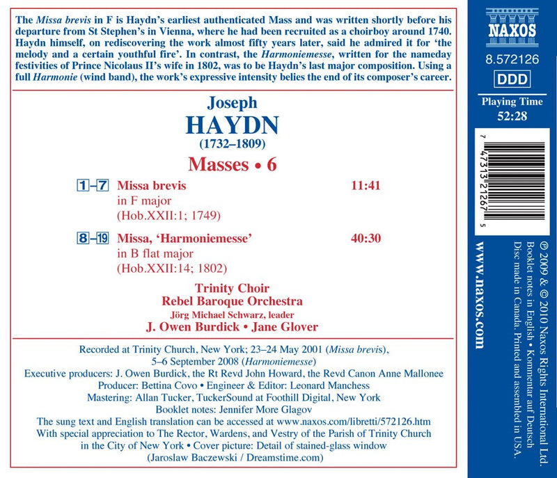 Haydn: Masses, Vol. 6 / Burdick, Glover, Rebel, Trinity Choir