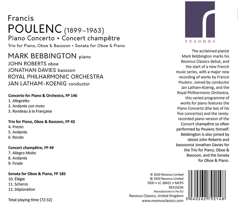 Poulenc: Piano Concerto, Concerto Champetre & Other Works / Rebbington, Latham-koenig, Royal Philharmonic