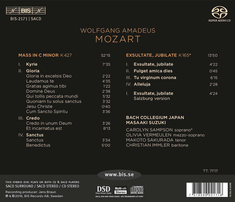 Mozart: Great Mass in C Minor & Exsultate jubilate / Suzuki, Bach Collegium Japan