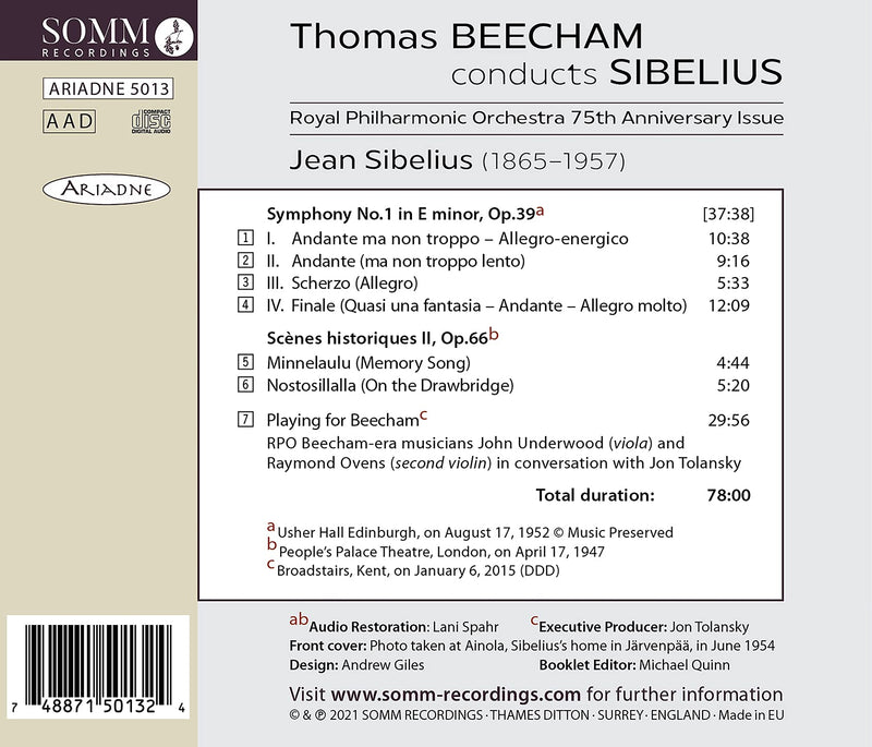 Thomas Beecham conducts Sibelius / Royal Philharmonic Orchestra