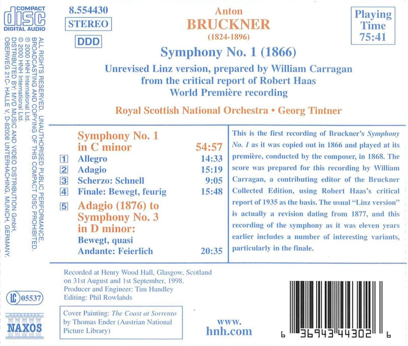 Bruckner: Symphony No 1 / Tintner, Royal Scottish National