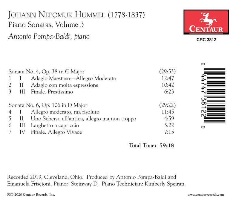 Hummel: Piano Sonatas, Vol. 3 / Antonio Pompa- Baldi
