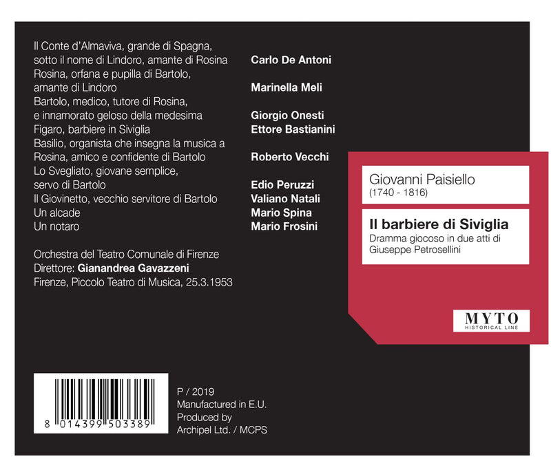 Paisiello: Il barbiere di Siviglia / Gavazzeni, Bastianini, Florence Teatro Comunale